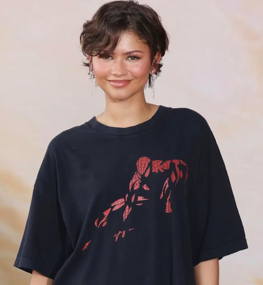 Graphic Print Oversized Tee - Black