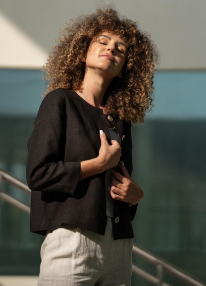 Cropped Cardigan Button Down Linen Jacket Summer Linen